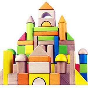 Wooden Building Blocks Set for Kids - Rainbow Stacker Stacking Game Color