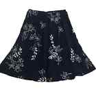 Lauren Ralph Lauren Skirt Midi Size M Silk Navy Blue Floral A Line Flared