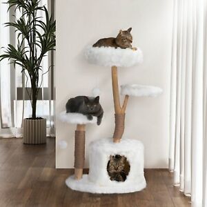 42-in Modern Cat Tree Tower Large Cats Natural Branch Cat Condo with 3 Platforms