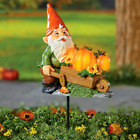 Solar Lighted Gnome w/ Pumpkins Sunflowers Harvest Fall Metal Garden Yard Stake