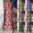 Women's V Neck Floral Printed Boho Maxi Dress Ladies Casual Long Sleeve Dresses