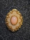 Vintage Avon Victorian Style Pink Cabochon Brooch Pin Faux Pearls Gold Tone