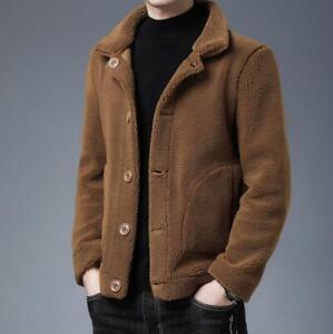 Winter Men's Faux suede Short Jacket Casual Fleece Coat Warm Lapel Outwear Thick