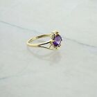 10K Yellow Gold Amethyst and Diamond Accent Ring Size 7 Circa 1980