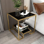 Modern Glass Top Coffee Tables Set Side End Table Nightstand w/Shelf Living Room