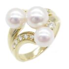 TASAKI 3P pearl diamond Ring K18 Yellow Gold White Clear Used US size #5.75