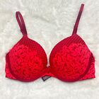 Victoria's Secret Very Sexy Push Up Bra Red/Hot Coral Lace 34C Underwire, 2321