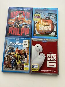 Lot 4 Disney Blu-ray/DVD Disc Set Wreck It Ralph Big Hero 6 Giant Peach..