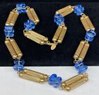 Miriam Haskell Chunky Necklace Rare Vintage Gilt Blue Glass 28