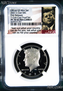2021 S Proof Kennedy Half Dollar 50c NGC PF70 UC FR 7-Coin-Clad-PF-SET Version