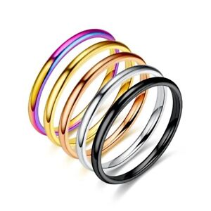 2mm Stainless Steel Gold Plated Stackable Ring Wedding Band Women Girls 3-12