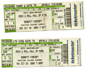 ROCK & ROLL HALL OF FAME CONCERT TICKETS OCT 2009 SPRINGSTEEN, U2, METALLICA ++