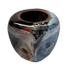 New ListingStudio Art Pottery Dimpled Vase Blue Brown Beige Glaze Signed, Unique Decor Gift