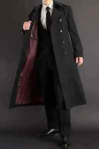 Men black Overcoat Vintage Long Trench Coat Men Jacket Coats Business Outwear
