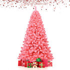 7.5 FT Artificial Snow Flocked Pink Christmas Tree Unlit Xmas PVC Tree