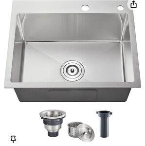 POPFLY 20x16 Inch Small Sink Drop in Stainless Steel Single Bowl Bar Sink