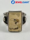 KD STERLING SILVER SCRIMSHAW RING SIZE 10.75 BROWN STONE 14.5 G #FA546