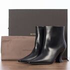 BOTTEGA VENETA 990$ Black Leather Ankle Boots - Curved Heel - Almond-Toe