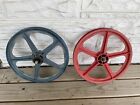 80s SKYWAY TUFF II FLANGED BLUE REAR UNFLANGED RED FRONT MAGS MAG OLD SCHOOL BMX
