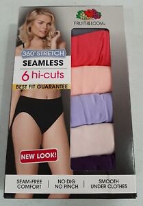 Fruit of the Loom Women's 6 Pack 360 Stretch Seamless Hi-Cuts Size 9 NEW