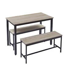 Small Kitchen Table Set with 2 Benches for Living Room Dining Room,Gray