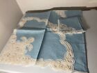 Vintage Fabric Tablecloth Baby Blue W/Fancy Lace Accents  38