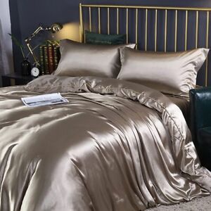 Mulberry Silk Bedding Set with Duvet Cover Fitted/Flat Bed Sheet Pillowcase