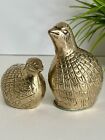 Vintage Pair Of Solid Brass Quail Partridges Bird Figurines Paperweights Statues