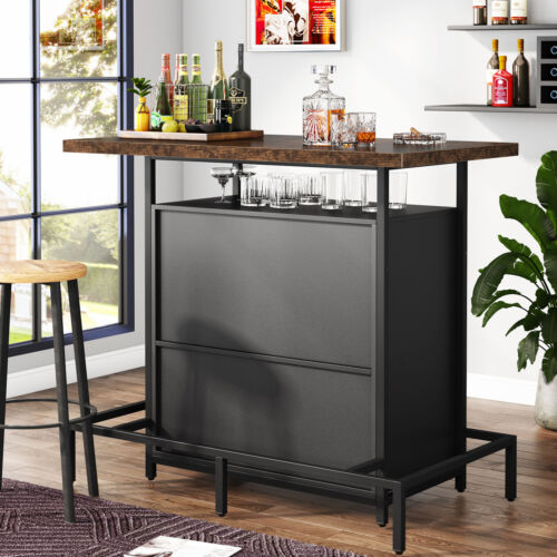 Tribesigns 3-Tier Home Bar Unit, Liquor Wine Table Mini Bar with Glasses Holder