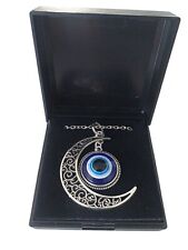 Moon Pendant Turkish Evil Eye.  Greek Protection Charm. NEW.  GIFT BOXED