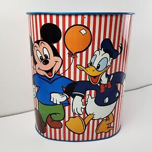 Vintage Walt Disney Mickey Mouse Goofy Donald Duck Cheinco Metal Trash Can 13