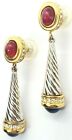 Givenchy Paris Blue & Red Cabochon Silver & Gold Plated Crystal Dangle Earrings