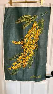 Vintage Hand Printed Linen Wall Hanging Floral Australian Tapestry Wattle