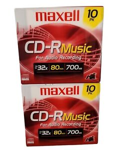 (2) 10 Pack Maxell CD-R Music Recordable Discs 80 Min 700 MB w/ Slim Cases NEW