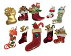 Vintage to Now Christmas Brooch Lot 10 Stocking Pins Enamel Rhinestones