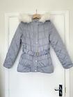 Lipsy Puffer Coat Blue With Cream Faux Fur Collar Fits Size XS UK6-8