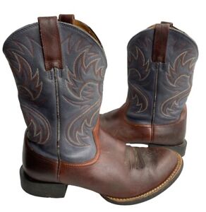 Ariat Horseman 33972 Blue Brown Embroidered Leather Western Boots Men's 10.5 D
