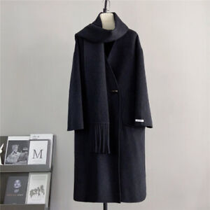 Womens Wool  Coat Double Sided 100% Wool Long Coat Scarf  Winter Coat Sz