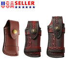 Hand Made Carved Cow Leather Sheath For Folding Knife Cover Pouch Belt Clip US