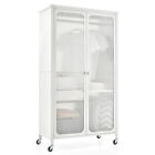 Storage Wardrobe Cabinet Mobile Armoire Closet w/ Adjustable Shelf &Hanging Rod