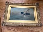 Antique Oil Painting Seascape Ocean Sailing Steam Ship SS Servia RMS Lucania