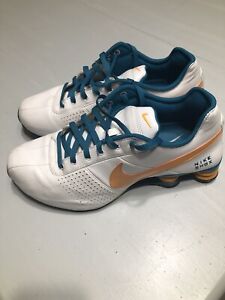 Nike Shox Men’s Sz 10 White with Aqua & Orange Trim- MIAMI DOLPHINS COLORS EUC!