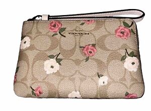 Coach Corner Zip Wristlet - Ivory Multi Floral Print Smooth Leather -NWT