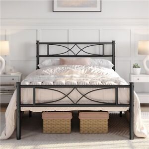 Metal Bed frame Platform Bed with Curved Design Headboard Twin/Full/Queen