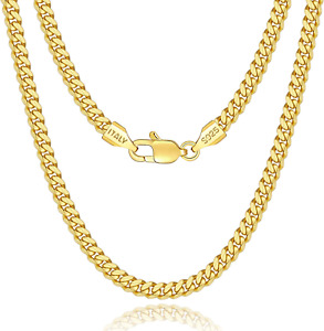 Italian Solid 18K Gold Chain Necklace for Men Boys Women, 4Mm Cuban Link Chain f
