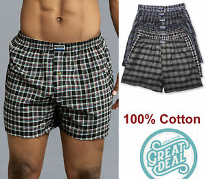 3 6 Pack Mens Premium Boxer 100% Cotton Underwear Plaid Shorts Briefs Trunk Lot