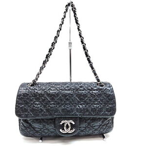 Chanel Shoulder Bag Flower Stitch Black Enamel 3252657