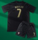 Portugal Kids Black Soccer Jersey #7 Ronaldo Shorts & Socks Kit Set Youth Sizes