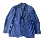 Canali 1934 Kei Silk Linen Blend Sport Coat Jacket Plaid Check Navy US 40R/EU 50