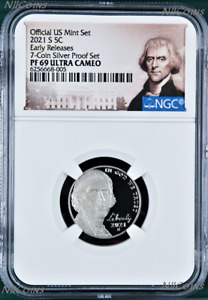 2021 S Proof 5C Nickel 7-coin-Silver-proof-set Version NGC PF69 ULTRA CAMEO ER